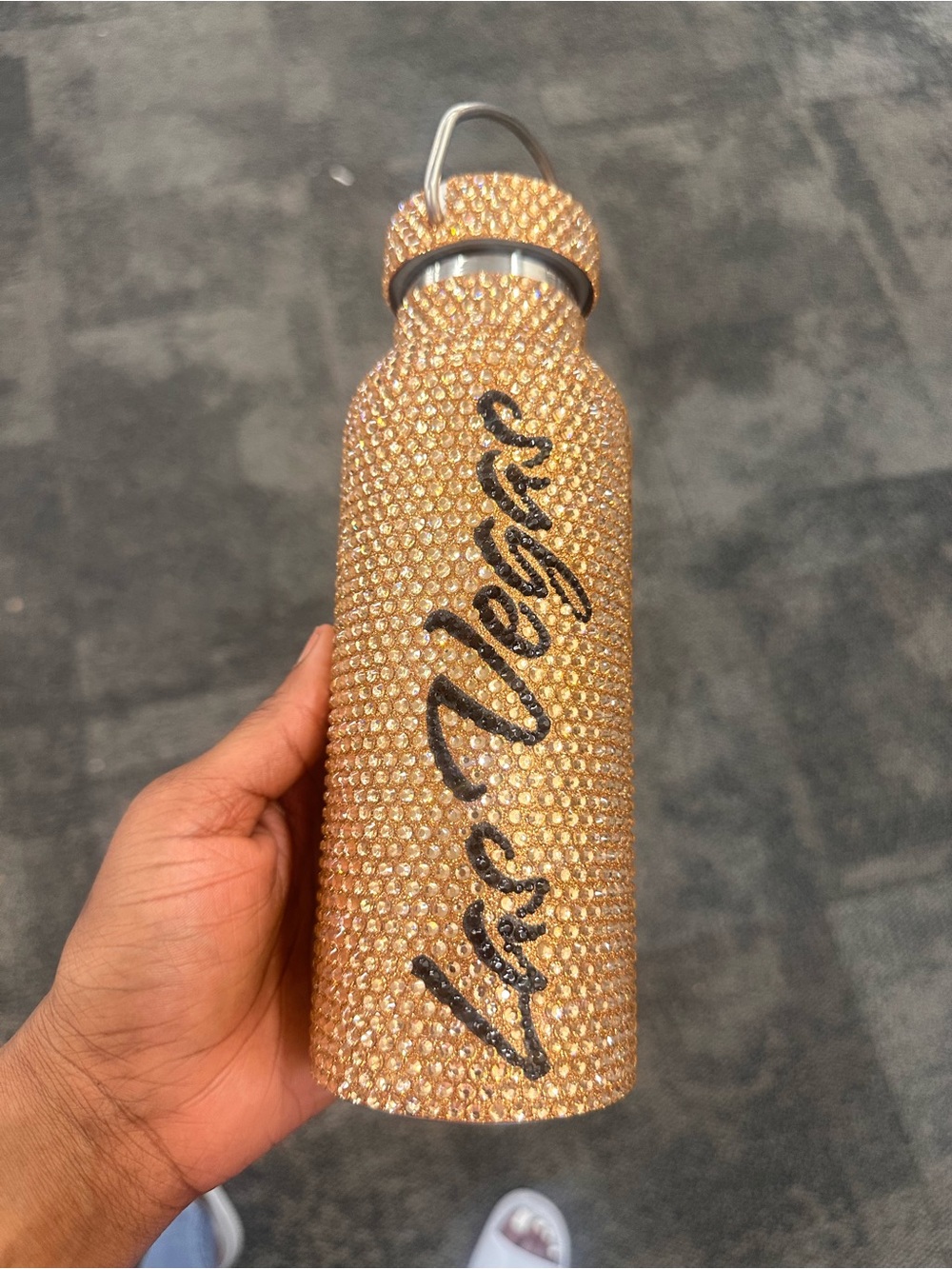 Crystal-Encrusted Gold LAS VEGAS Water Bottle